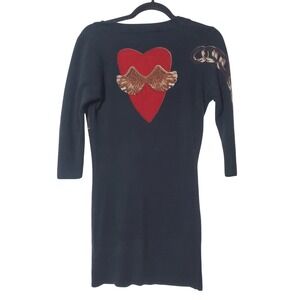 Y2K Twelve by Twelve Black Graphic Wings Heart Cardigan Sweater Whimsigoth Grung